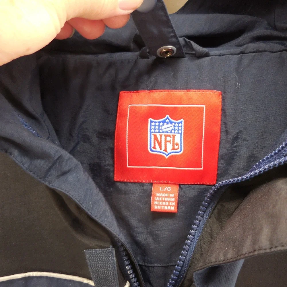 NFL Dallas Cowboys Jacket Men Large Navy Blue Black Hooded Windbreaker Star Logo